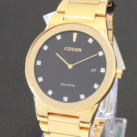 Citizen Axiom Eco Drive Men's Watch Diamond Indices Gold Tone Black Dial 40mm - Picture 1 of 13
